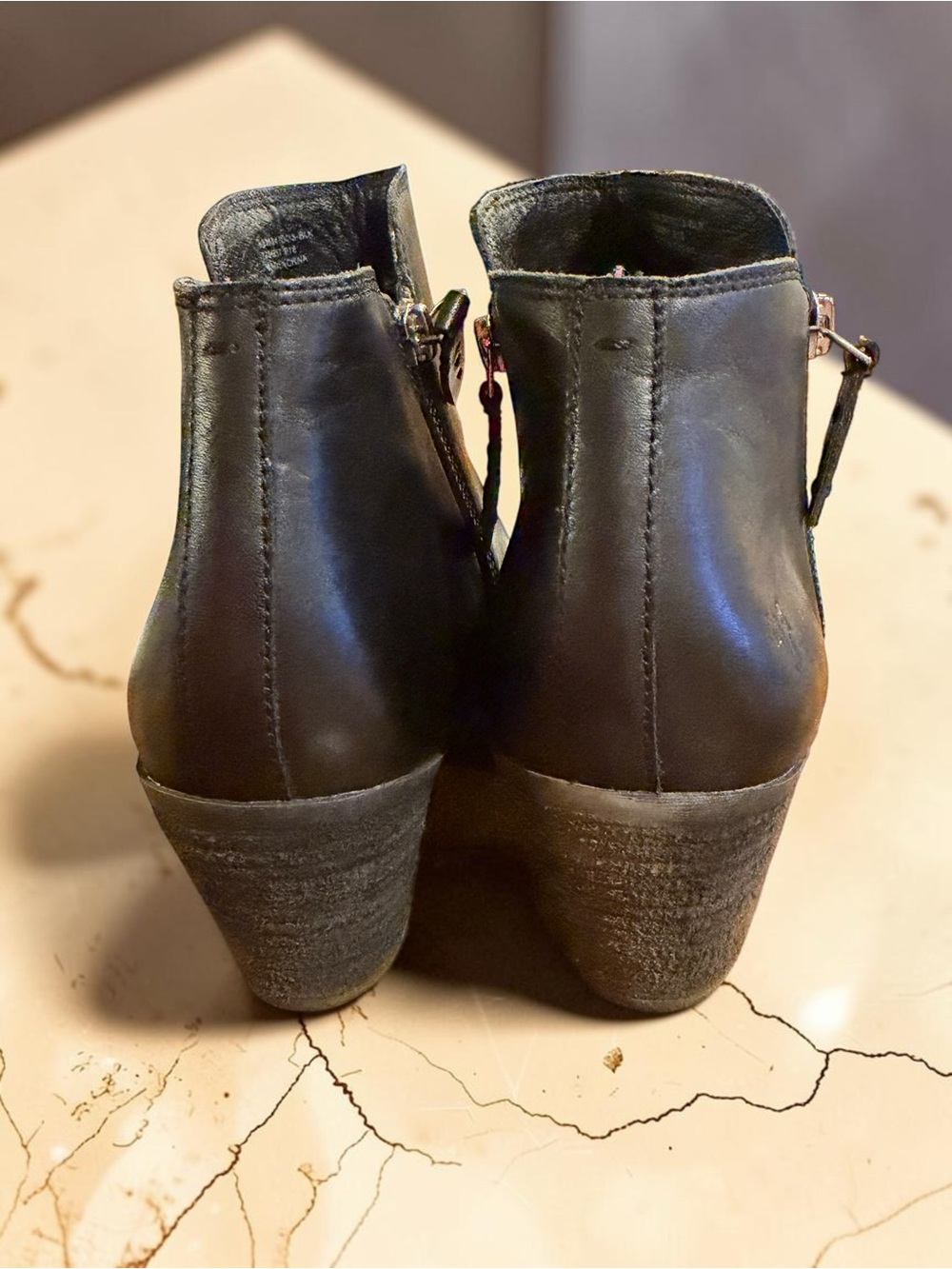 Frye Black Leather Side Zip Ankle Boots Block Heel Genuine Leather Booties - Picture 10 of 15